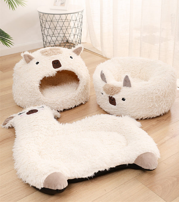 (P) Alpaca Plush Pet Bed for Cats or Dogs
